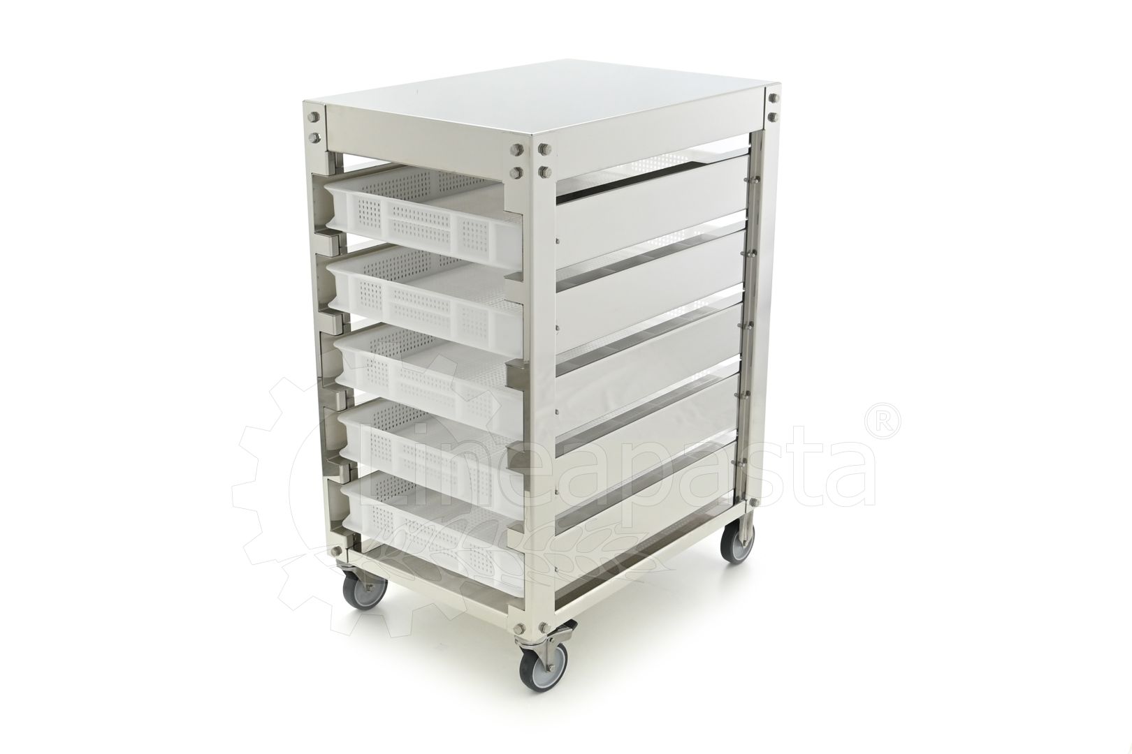 Carro de acero inoxidable para 5 cajas
