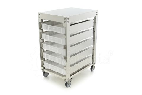 Carro de acero inoxidable para 5 cajas