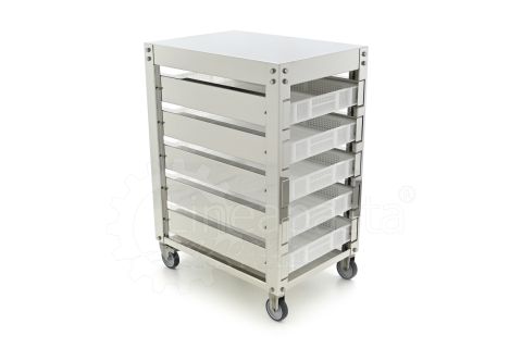 Carro de acero inoxidable para 5 cajas