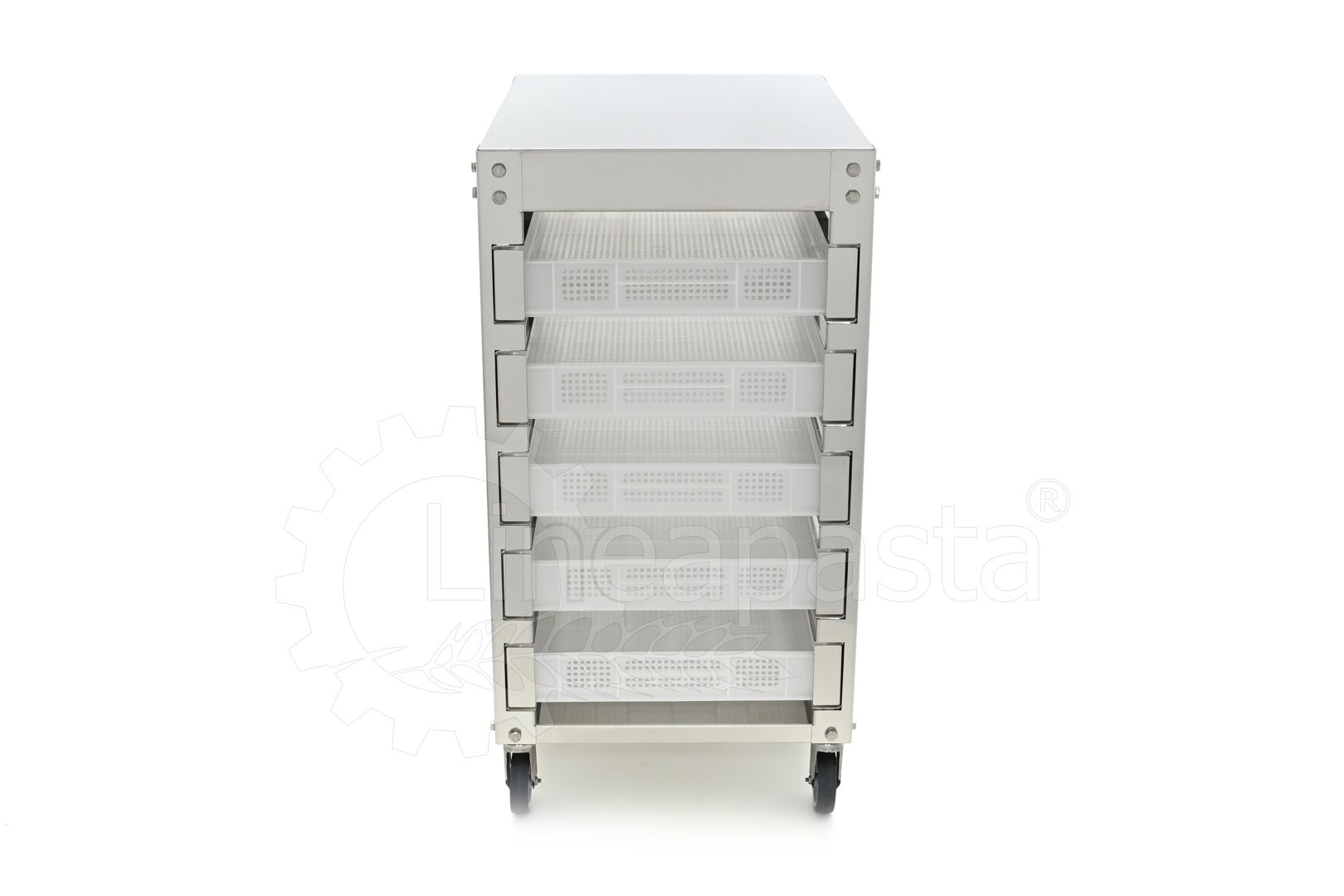 Carro de acero inoxidable para 5 cajas