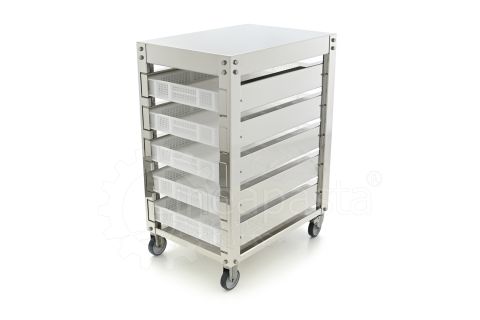 Carro de acero inoxidable para 5 cajas