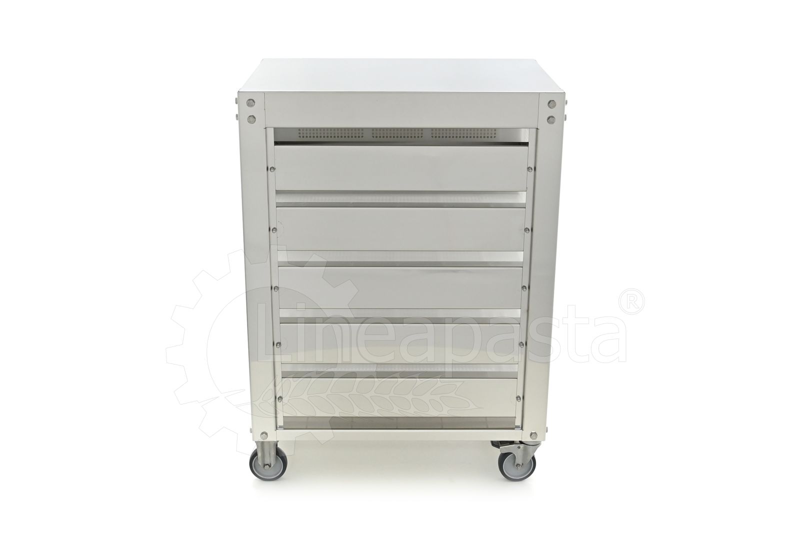 Carro de acero inoxidable para 5 cajas
