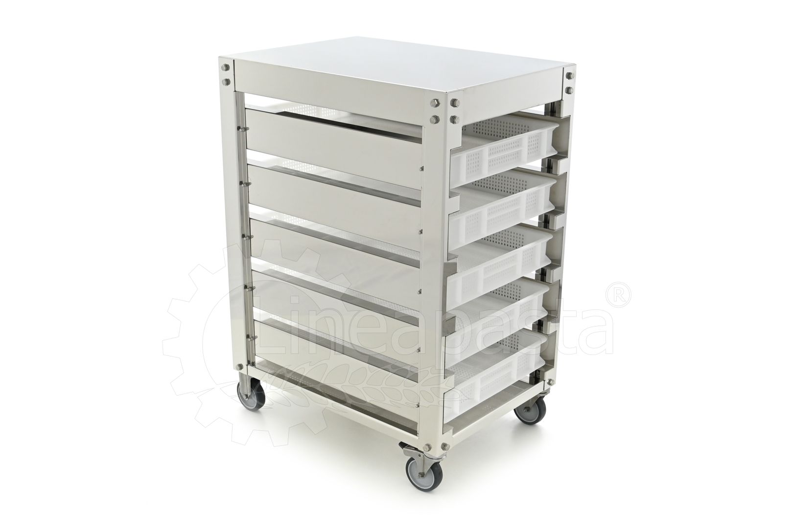 Carro de acero inoxidable para 5 cajas