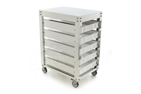 Carro de acero inoxidable para 5 cajas