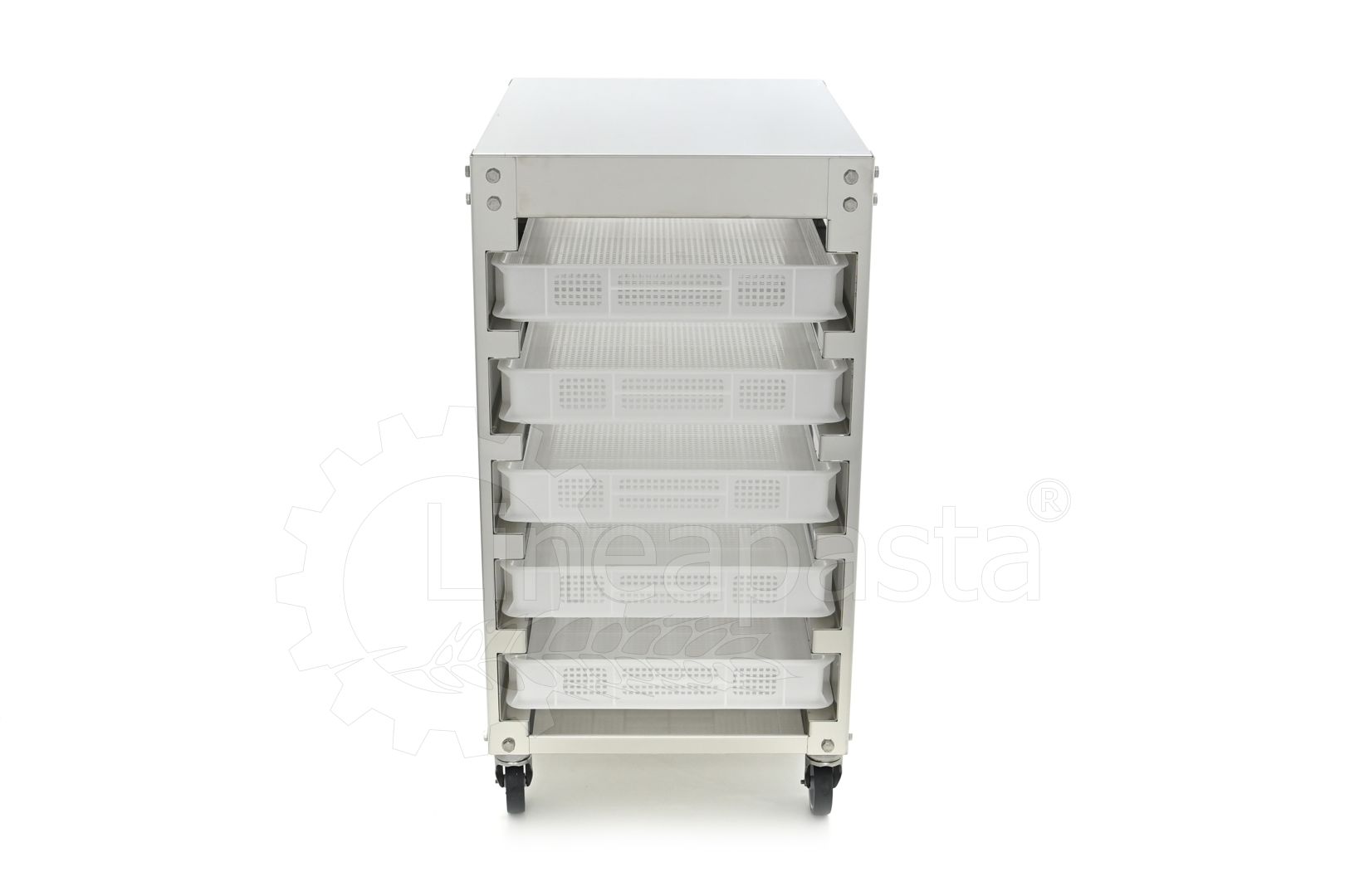 Carro de acero inoxidable para 5 cajas