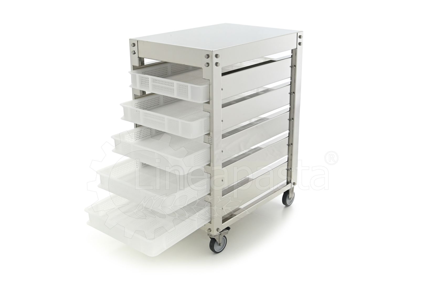 Carro de acero inoxidable para 5 cajas