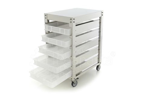 Carro de acero inoxidable para 5 cajas