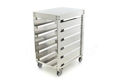 Carro de acero inoxidable para 5 cajas