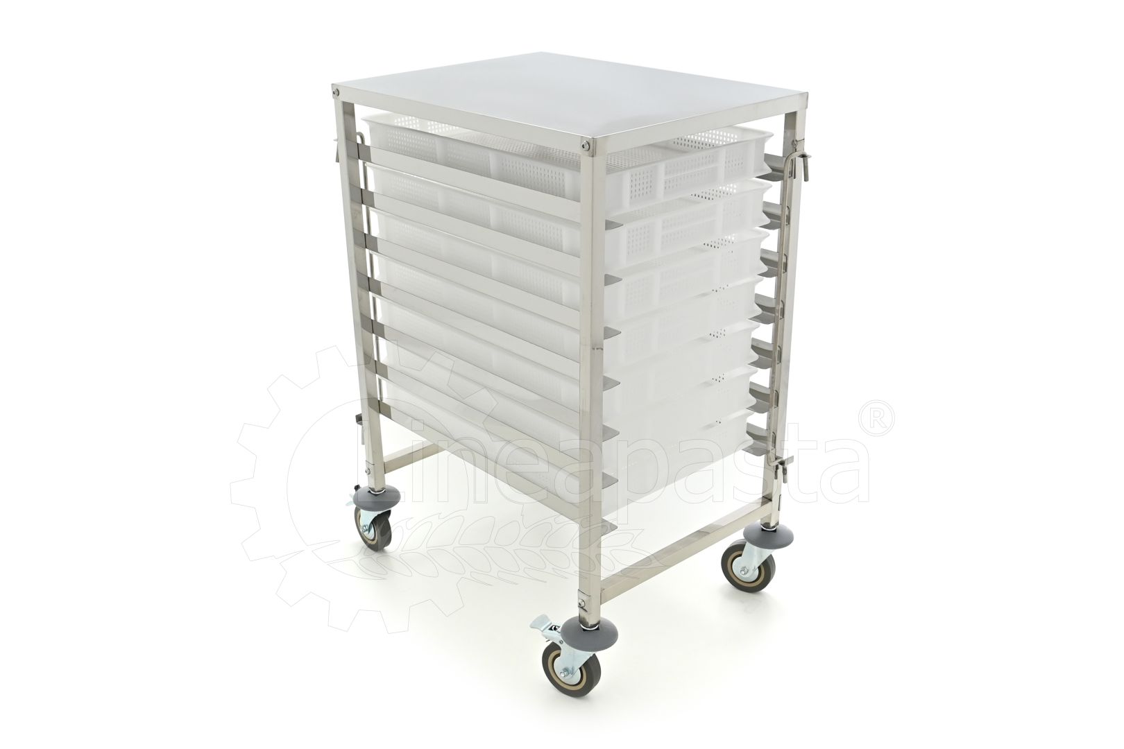 Carrello pasta in acciaio inox per 7 cassette