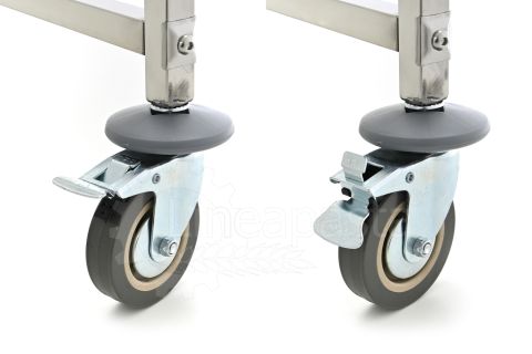 Carrello pasta in acciaio inox per 7 cassette Sistema di bloccaggio delle ruote
