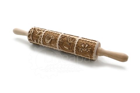 Mattarello decorativo con manico girevole da 43 cm in legno di faggio Natale