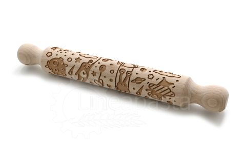 32 cm beechwood decorative rolling pin