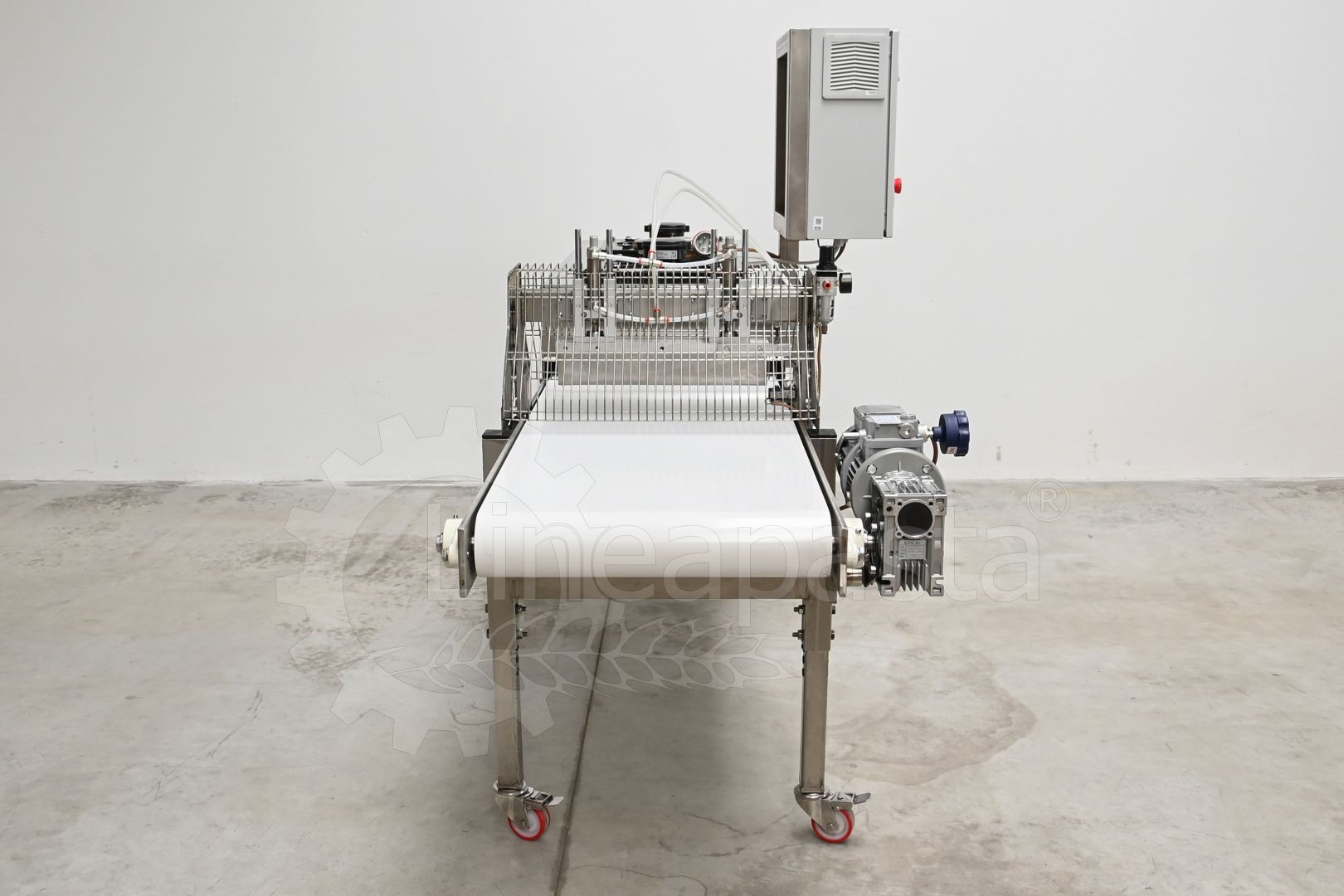 Conveyor belt for long pasta with guillotine cut