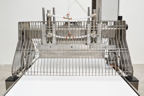 Conveyor belt for long pasta with guillotine cut Guillotine cut