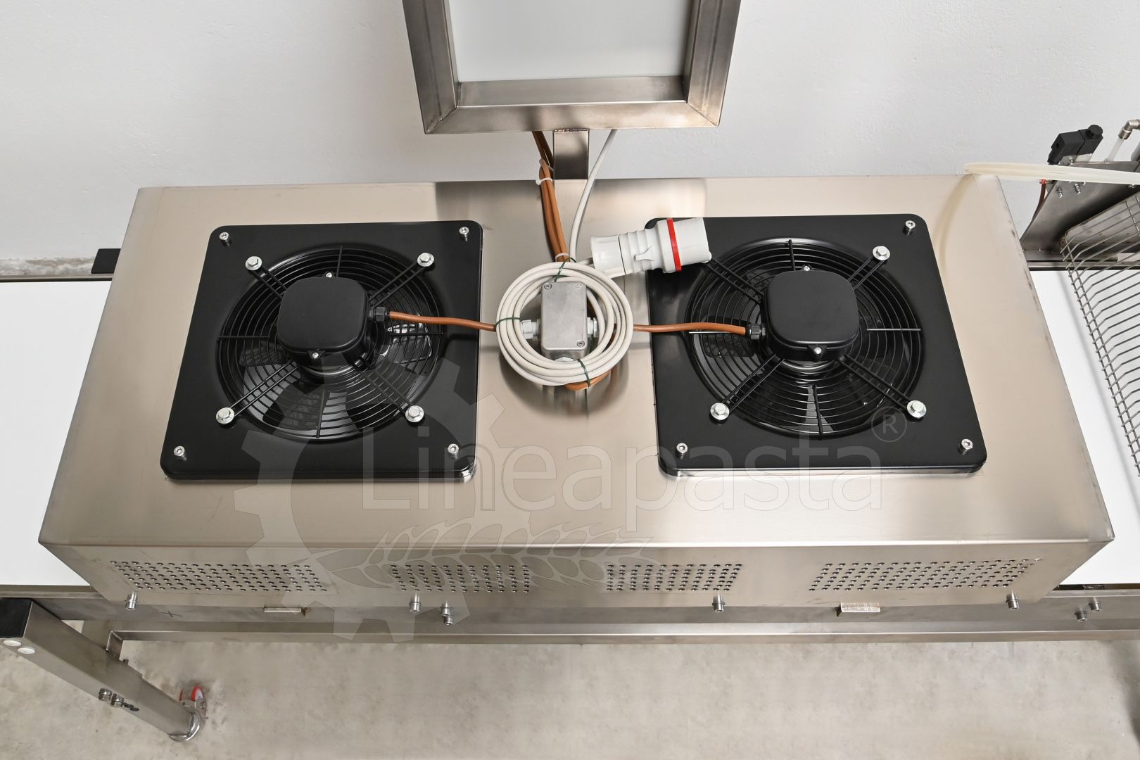 Conveyor belt for long pasta with guillotine cut