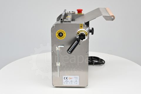 SR electric pasta sheeter with 250 mm stainless steel rollers on display