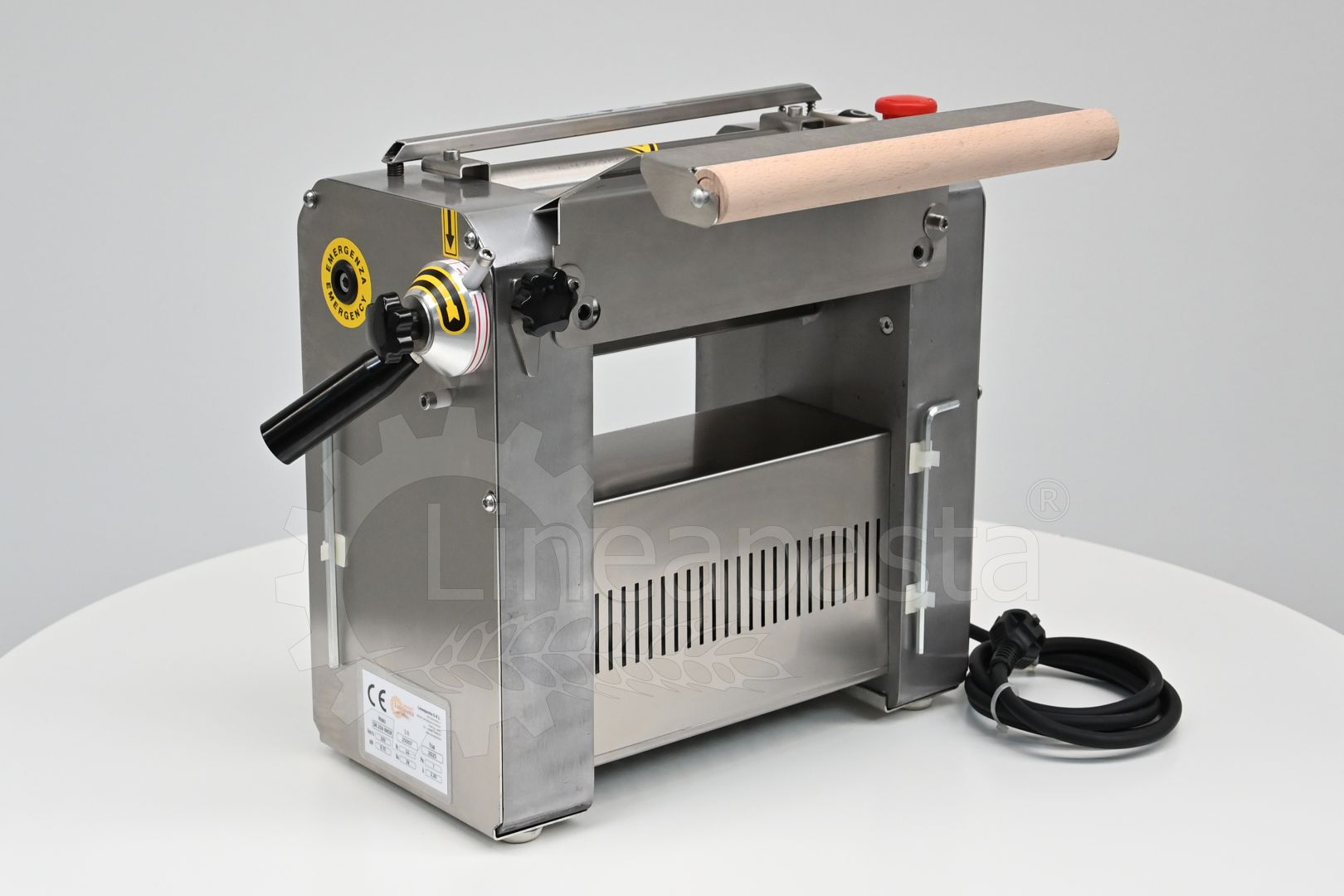 SR electric pasta sheeter with 250 mm stainless steel rollers on display