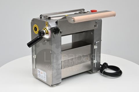 SR electric pasta sheeter with 250 mm stainless steel rollers on display