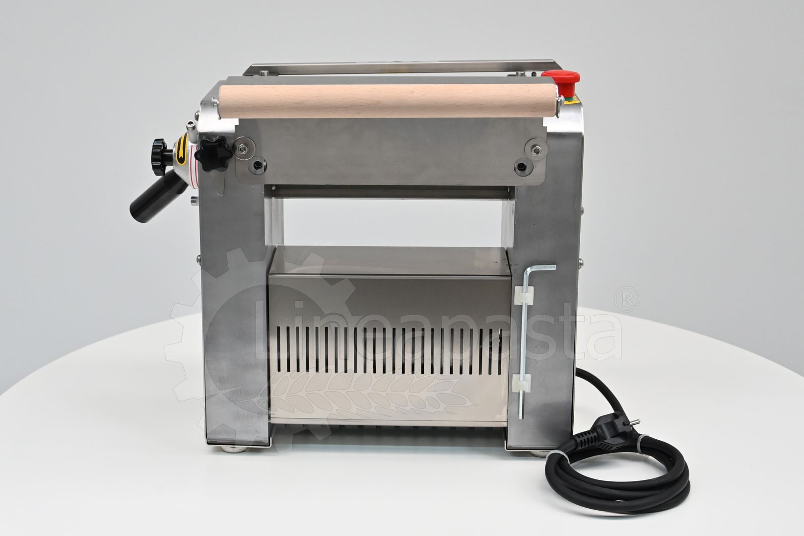 SR electric pasta sheeter with 250 mm stainless steel rollers on display