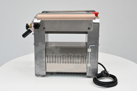 SR electric pasta sheeter with 250 mm stainless steel rollers on display