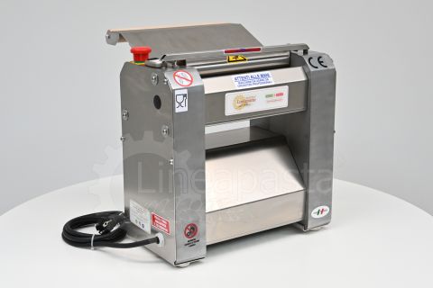 SR electric pasta sheeter with 250 mm stainless steel rollers on display