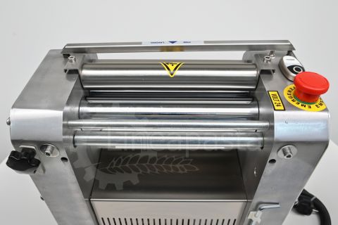SR electric pasta sheeter with 250 mm stainless steel rollers on display