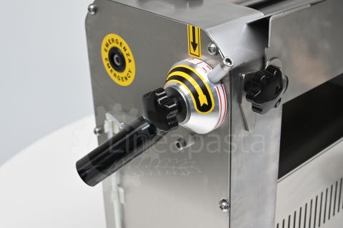 SR electric pasta sheeter with 250 mm stainless steel rollers on display