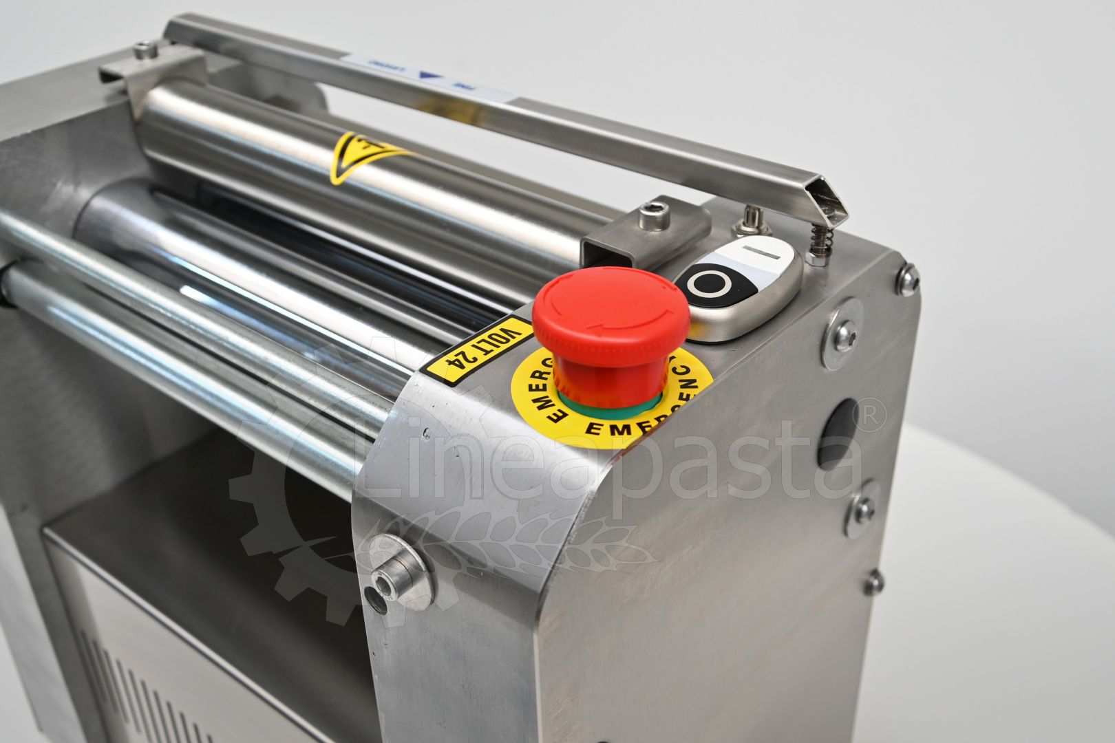 SR electric pasta sheeter with 250 mm stainless steel rollers on display