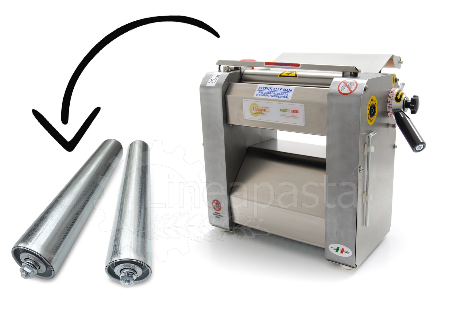 Electric fresh pasta sheeter SR with 250 mm stainless steel cylinders