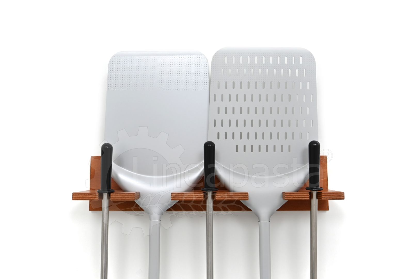 Supporto a muro per tre palini e due pale pizza